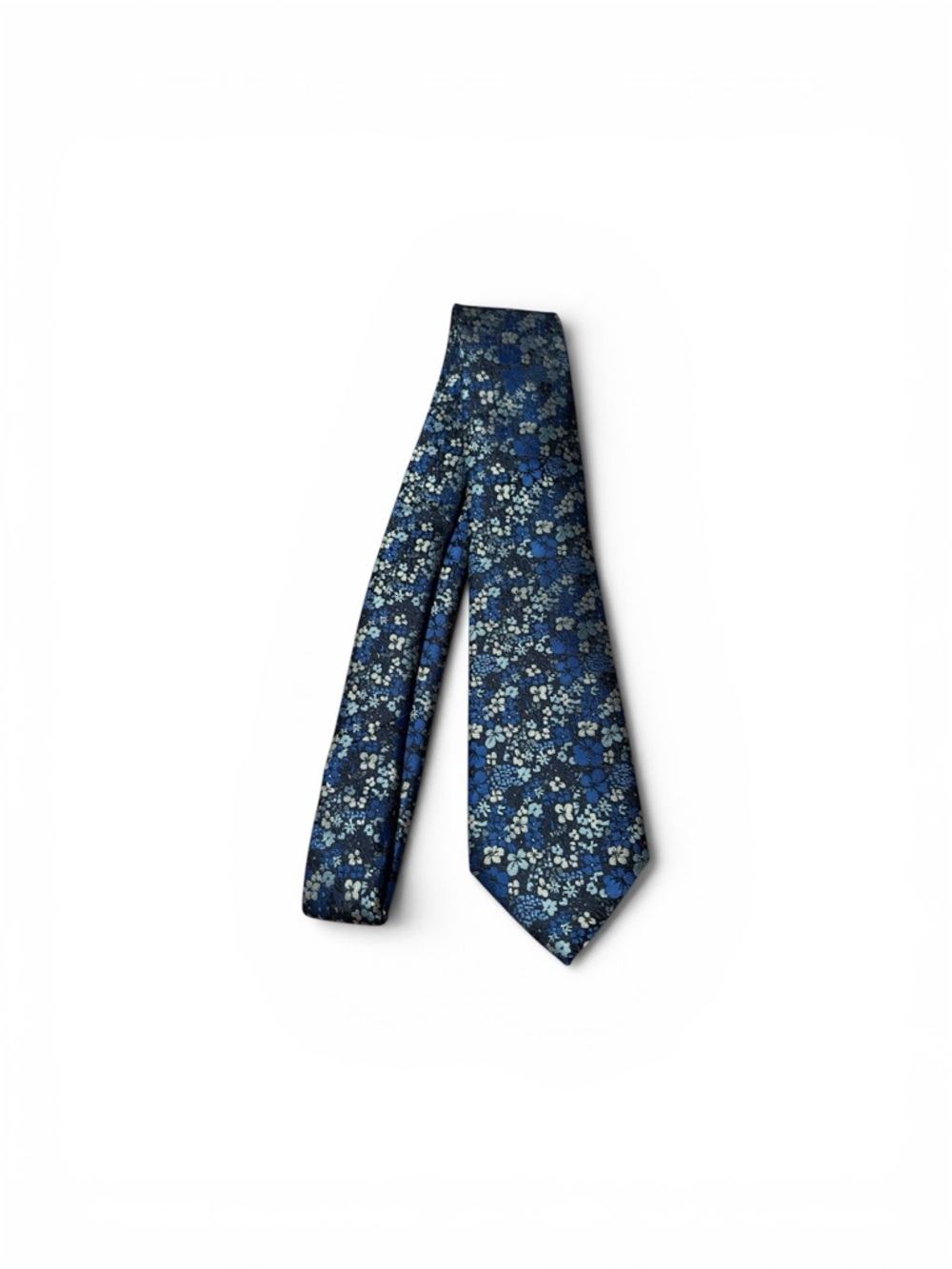 Navy Floral Men's Tie - Classic Blue Pattern - Picture 1 of 3